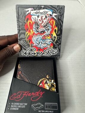 Ed Hardy Black Bifold Wallet with Multicolor Graphic